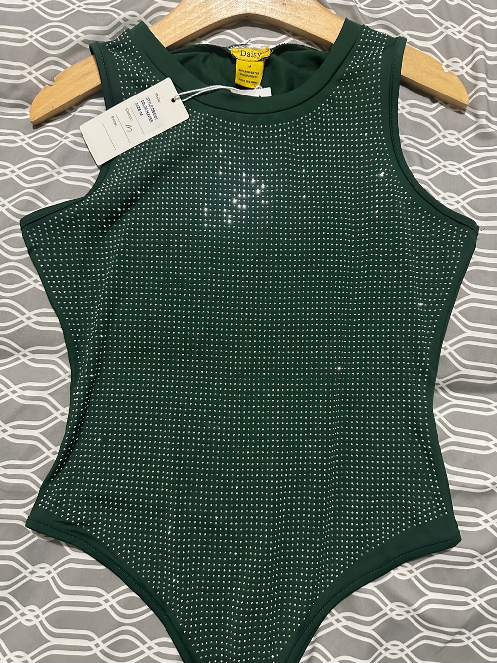 NWT Daisy Emerald Green Rhinestone-Studded women’s One-Piece Bodysuit